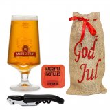 Julegavepakke med åpner, pastiller & Mariestads ølglass 40 cl