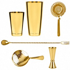 Speakeasy barsett i gullbelagt metall