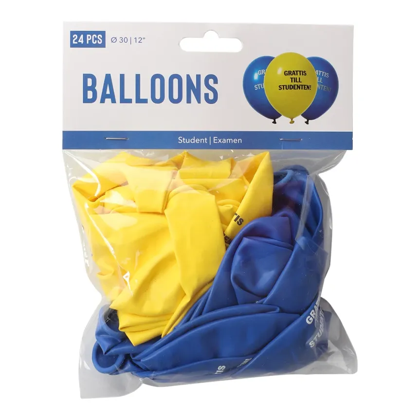Ballonger blågule i 12-pakning GRATTIS TILL STUDENTEN!