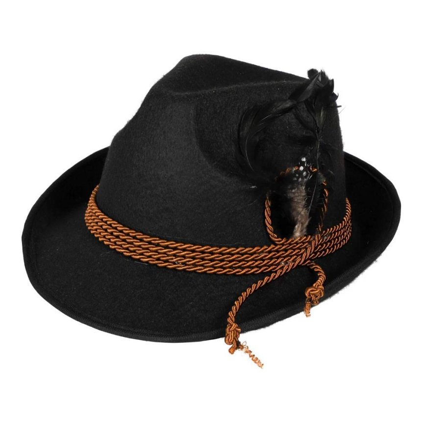 Zoom bilde av Svart Oktoberfest-hatt – klassisk tyrolerhatt