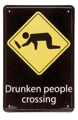 Varningsskylt "Drunken People Crossing"