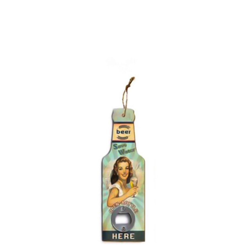 Väggmonterad öppnare i trä, turkos