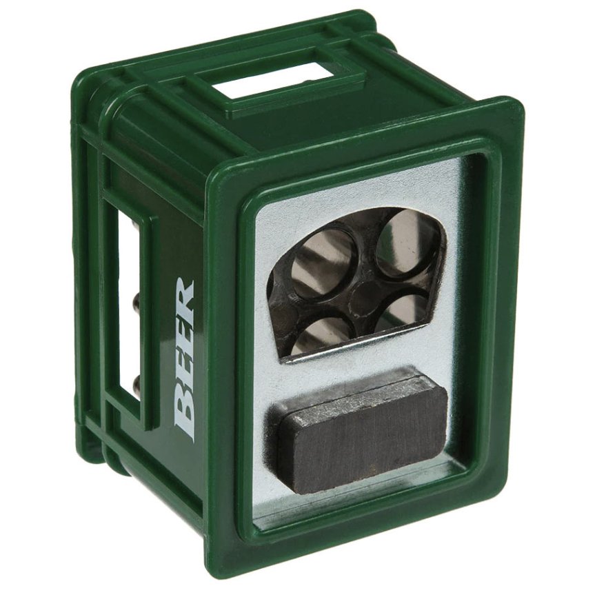 Flaskeåpner formet som en ølkasse, magnetisk