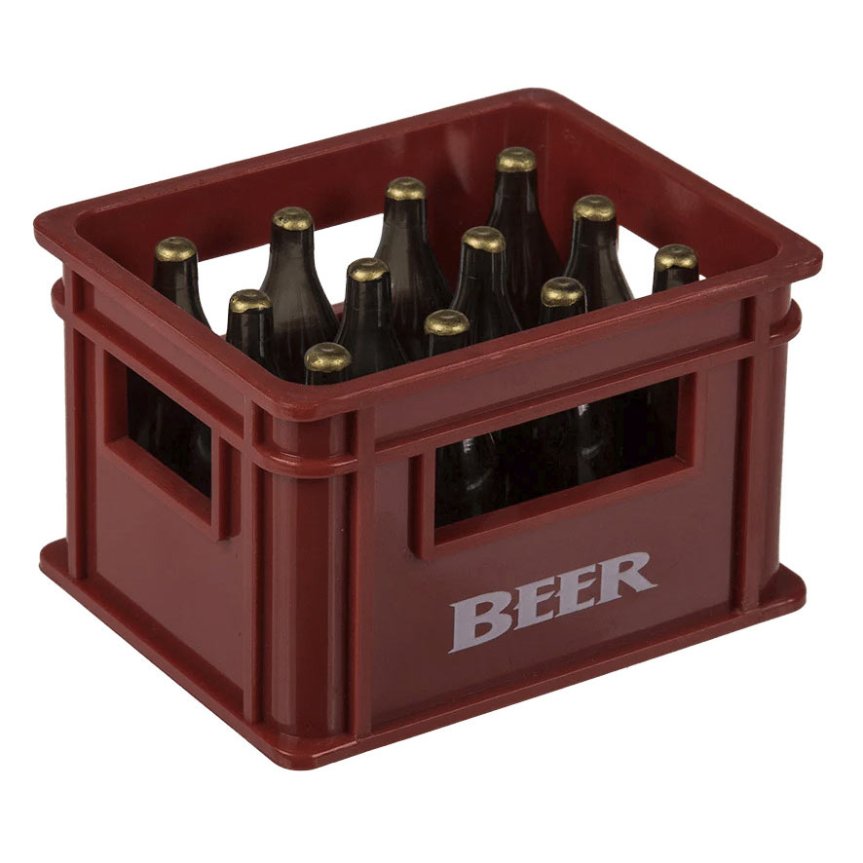 Flaskeåpner formet som en ølkasse, magnetisk